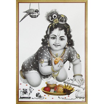Baby Krishna eating laddu
